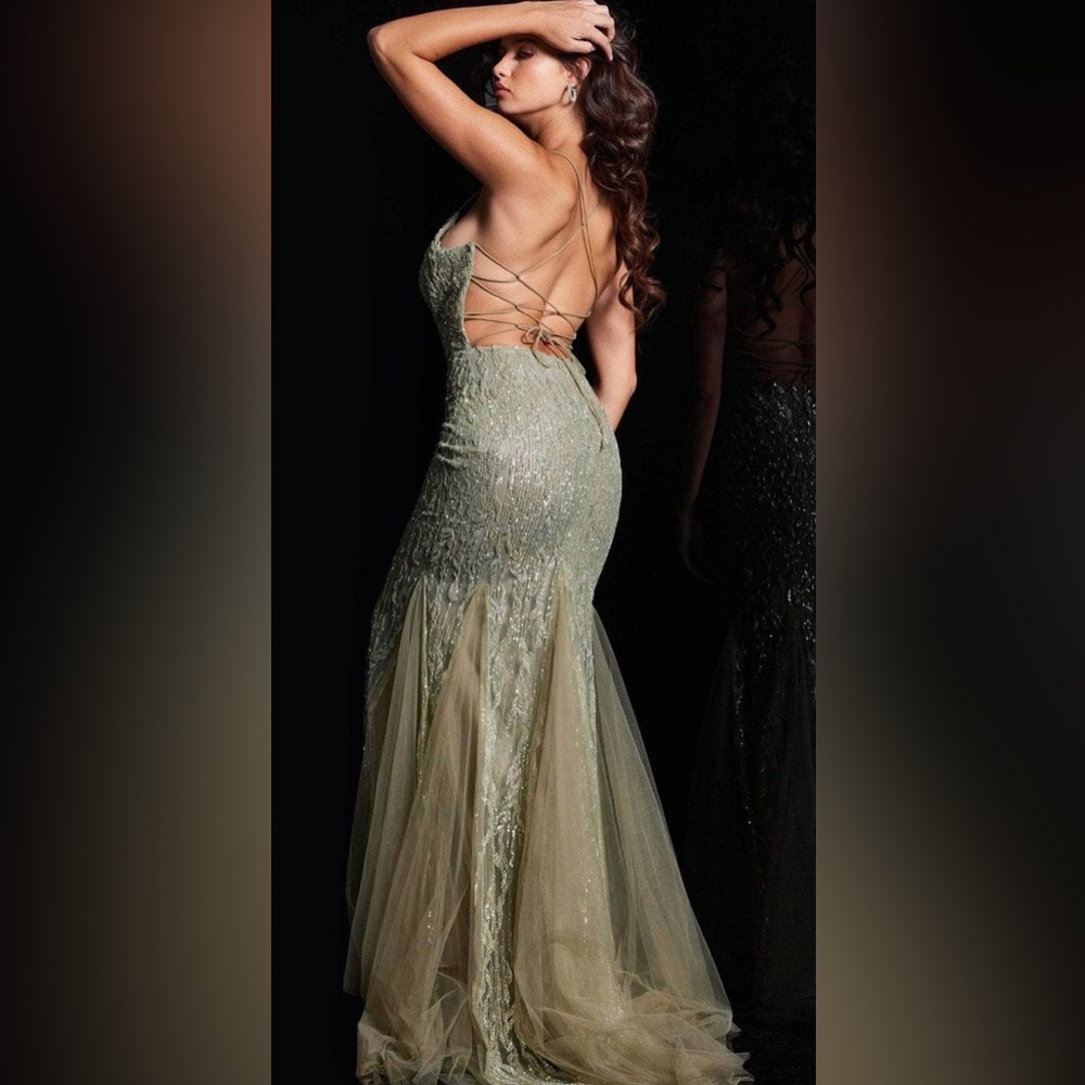 NWT JOVANI Sz 12 Olive Back Zip Lined Sm Train #39292 - Picture 10 of 13